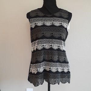 ALFANI Embroidered Lace Overlay Top S